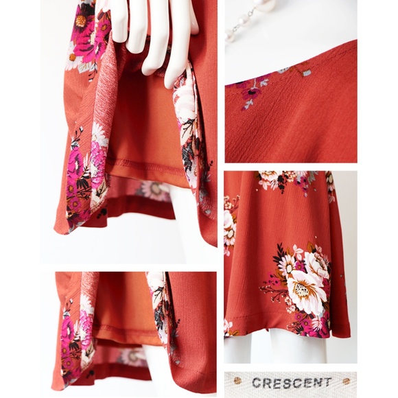 Last☝️ Rust Pretty Floral Slit Batwing Boho Dress - Picture 5 of 8